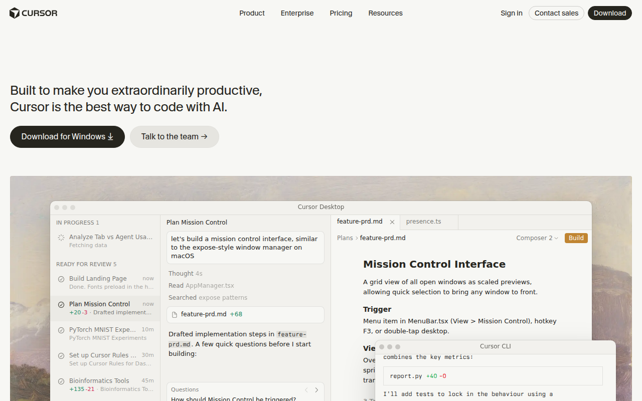 Cursor website screenshot
