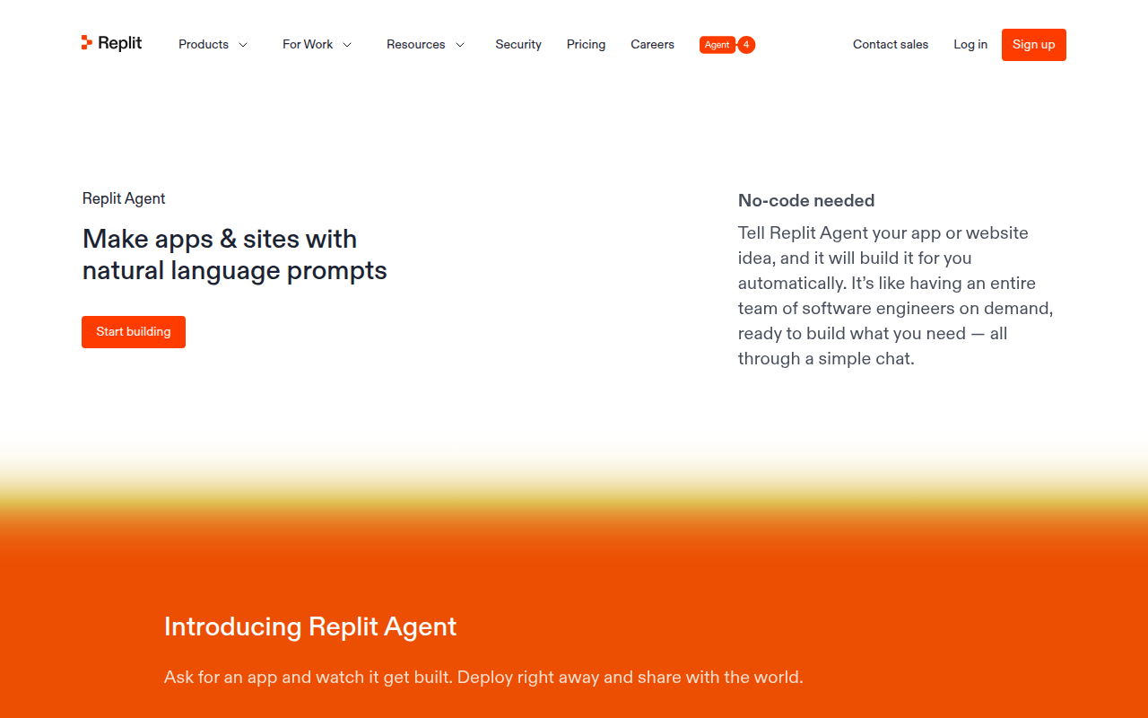 Replit Agent website screenshot